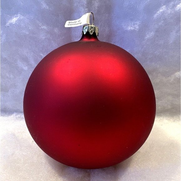 Vintage Glass Satin Dark Red Christmas Ornament 4" Rare With Tag Made in Germany - Picture 1 of 6